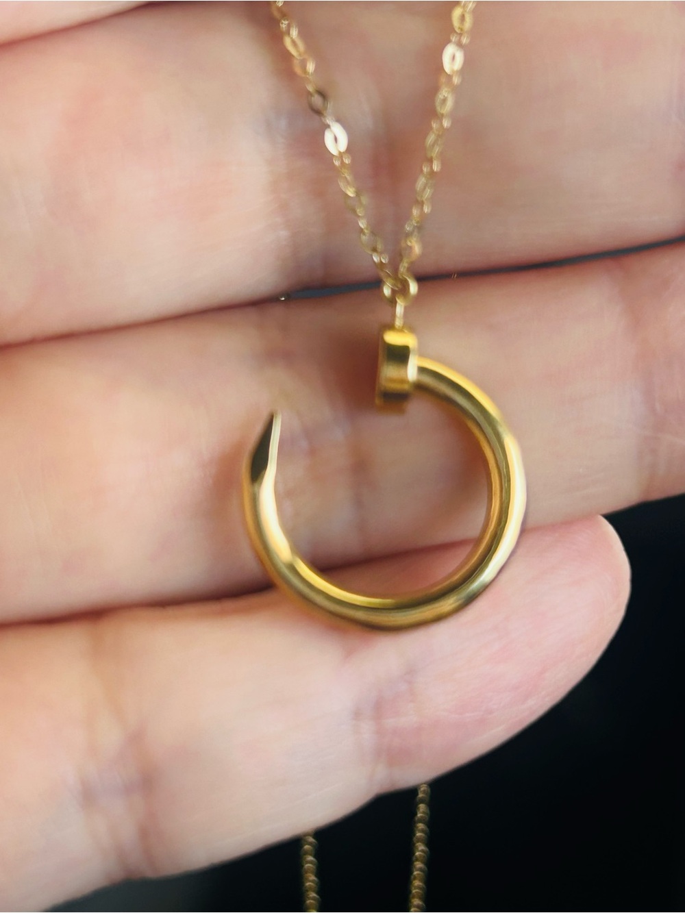 18K Gold Dainty Nail Necklace – 18”